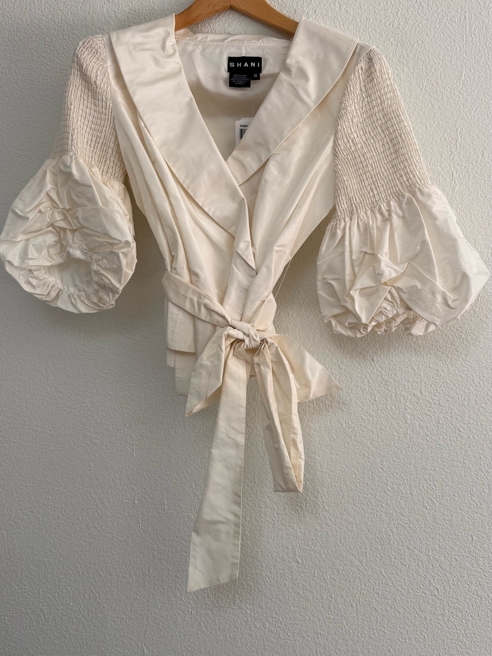SHANI Cream Puff-Sleeve Wrap Blouse with Tie Waist